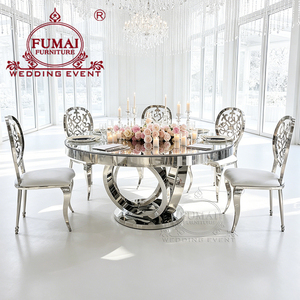 Luxury Modern Tempered Glass and Stainless Steel Frame Luxury Dining Table Sets for Events - Product Image 1
