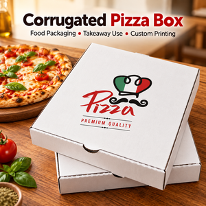 Scatola per Pizza LongXiang Premium Bianca - Contenitore in Cartone Ondulato Stampato Resistente - Product Image 1
