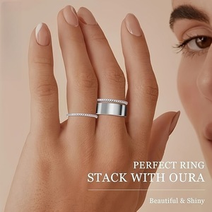 CAIOOCHE Anelli Larghi di Lusso in Acciaio Inossidabile all'Ingrosso, Anelli Tripli <span class=keywords><strong>Oura</strong></span> Placcati Oro con Zirconi, Gioielli da Donna - Product Image 2