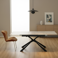 Table à manger extensible 4 places moderne de luxe léger avec pieds en métal et plateau en céramique et verre trempé pour maison, appartement, école