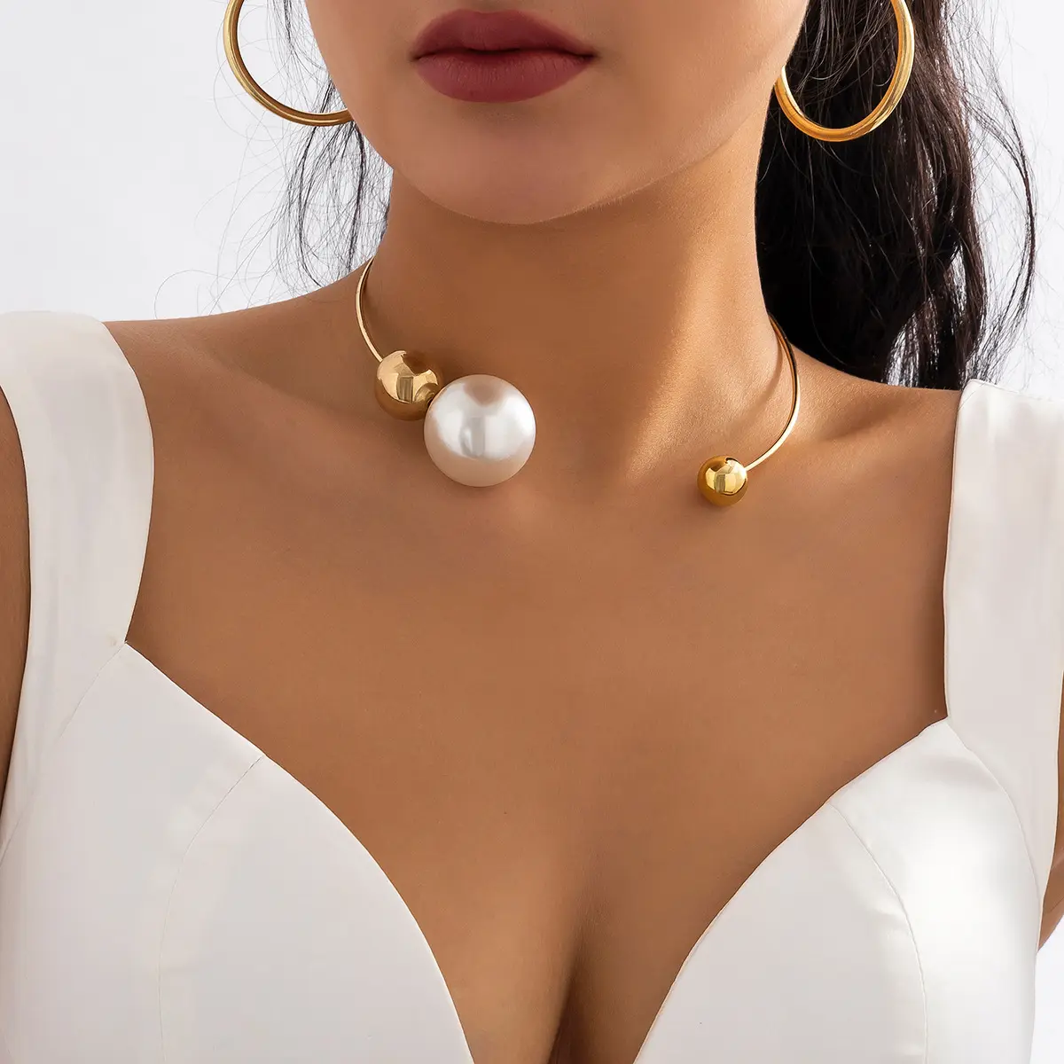 2023 joyería de moda collar cadena Vintage gran perla gargantilla collares apertura Collar asimétrico joyería cuello encaje para mujer