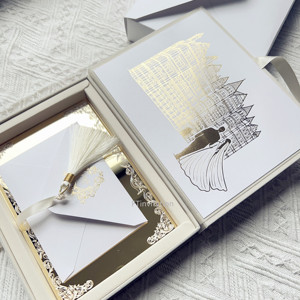 Mới Đến Ngà Giấy Lời Mời Đám Cưới Nhung Hộp Tùy Chỉnh Thiết Kế Vàng Gương Acrylic Handmade Thiệp Cưới Với Rsvp Bộ - Product Image 5