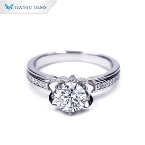 Tianyu Elegant Flower Halo Silver <b>Moissanite</b> <b>Ring</b> 0.5ct and 1ct Evening Party and Formal Event Accessory - Product Image 1