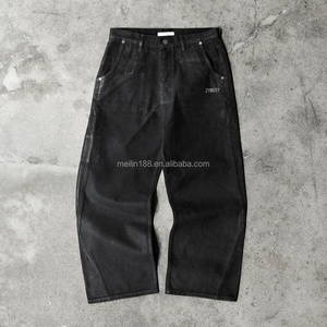Fabricantes de Pantalones Vaqueros Personalizados, Diseño de Pantalones Vaqueros Encerados de Pierna Recta, Pantalones Negros Encerados de Alta Resistencia, Pantalones Holgados Encerados - Product Image 1