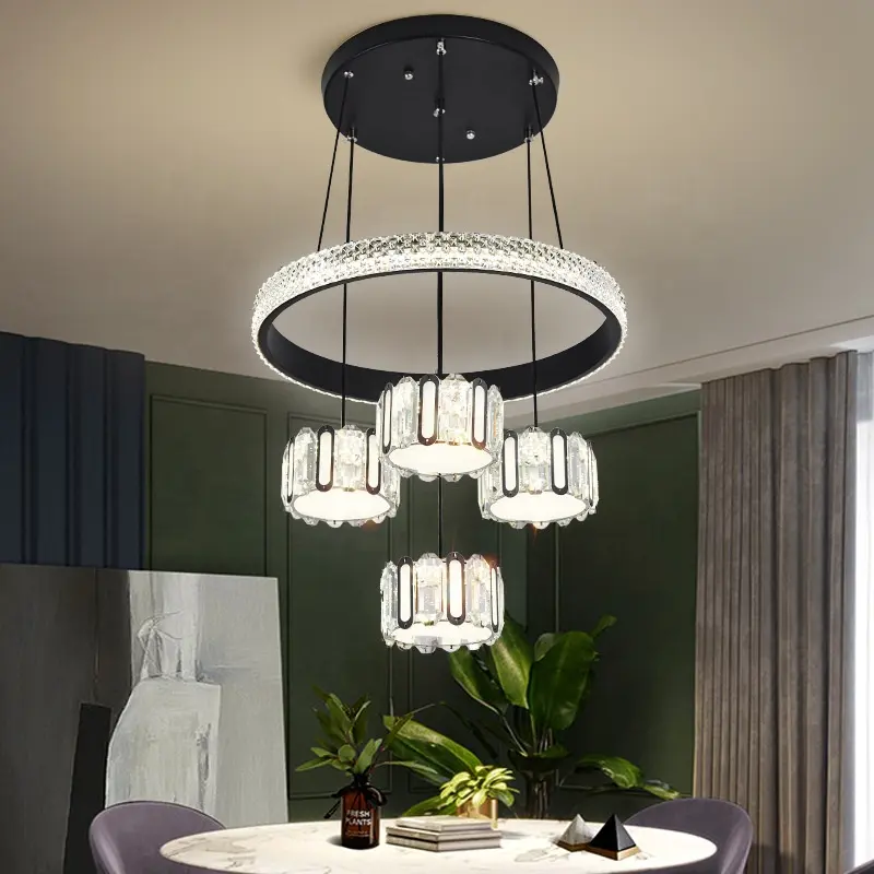 โคมไฟระย้าคริสตัลแขวนเพดานหรูหราโคมไฟระย้า LED โคมไฟระย้าที่ทันสมัยสำหรับบ้านห้องนั่งเล่นโต๊ะทานอาหาร