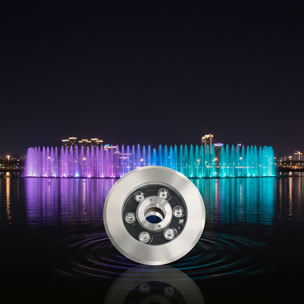 Color Changing Underwater LED Light IP68 Waterproof 304SS 18W Floating RGB DMX512 Outdoor Swimming Pool Fountain Light