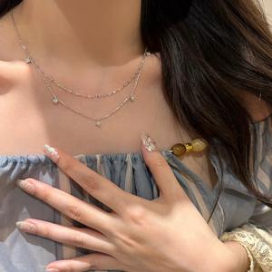 Collar de Plata de Ley S925 con Doble Capa de Mariposas con Incrustaciones de Diamantes, Simple, Versátil, de Lujo de Alta Gama - Product Image 1