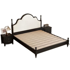 Lit double en bois de style américain 1,5 m, vintage moderne, rembourré avec rangement, pour chambre principale, lit de mariage - Product Image 5