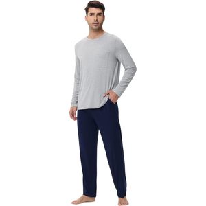 Ensemble de pyjama pour homme en viscose de bambou à manches longues et col rond avec poches, tailles S à XXL - Product Image 1