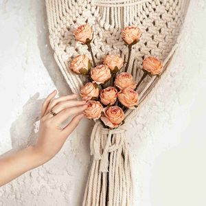 ช่อดอกกุหลาบประดิษฐ์ CallaFloral สีพีช สำหรับตกแต่งงานแต่งงาน งานฝีมือแขวนผนังแบบมาคราเม่ จัดดอกไม้ - Product Image 1