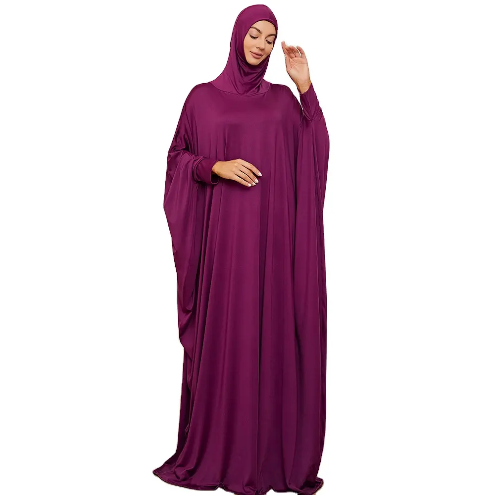 Hochwertige islamische Türkei Gebets kleid Frauen Kleidung Hijab Indien Lange Abaya Kleider Musselin Lila Dubai Abaya