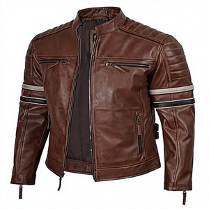 Blouson Moto Homme Vintage Marron en Cuir PU Écologique Style Letterman Coupe Slim Col Montant Zippé Décontracté Vente en Gros - Product Image 1