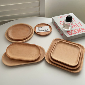 Plateaux en bois ronds et ovales en hêtre, plat de service pour lait et desserts, élégant coffret cadeau de style japonais - Product Image 1