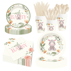 Juego de vajilla desechable DAMAI para fiesta de cumpleaños, platos de papel con diseño floral de conejitos para suministros de baby shower, para 8 personas. - Product Image 2