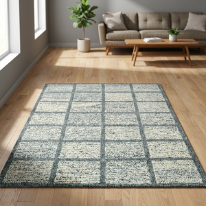 Collection Ocean Art - Tapis moderne géométrique tufté en laine/soie, extra épais, antidérapant, doux et moelleux, rectangulaire vert pour sol - Product Image 4