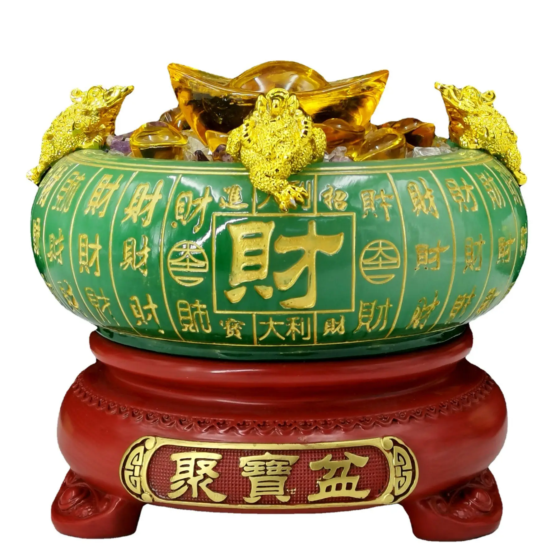 Fibra De Vidro Estátua Fengshui Home Decor Produto Chinês Gold Ingots Lucky Wealth Feng Shui Golden Treasure Bowl With Golden Ingots