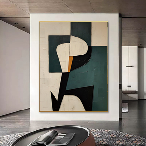 Grande Quadro Astratto con Texture Beige e Verde Arte Minimalista da Parete Pittura Moderna Astratta su Tela - Product Image 1