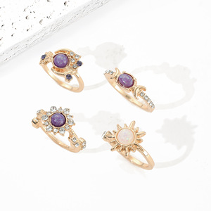 Lot de 4 bagues vintage multicolores en opale étoile et lune, style rétro, tournesol, opale, ajustables, pour femme, bijoux de mariage tendance - Product Image 4