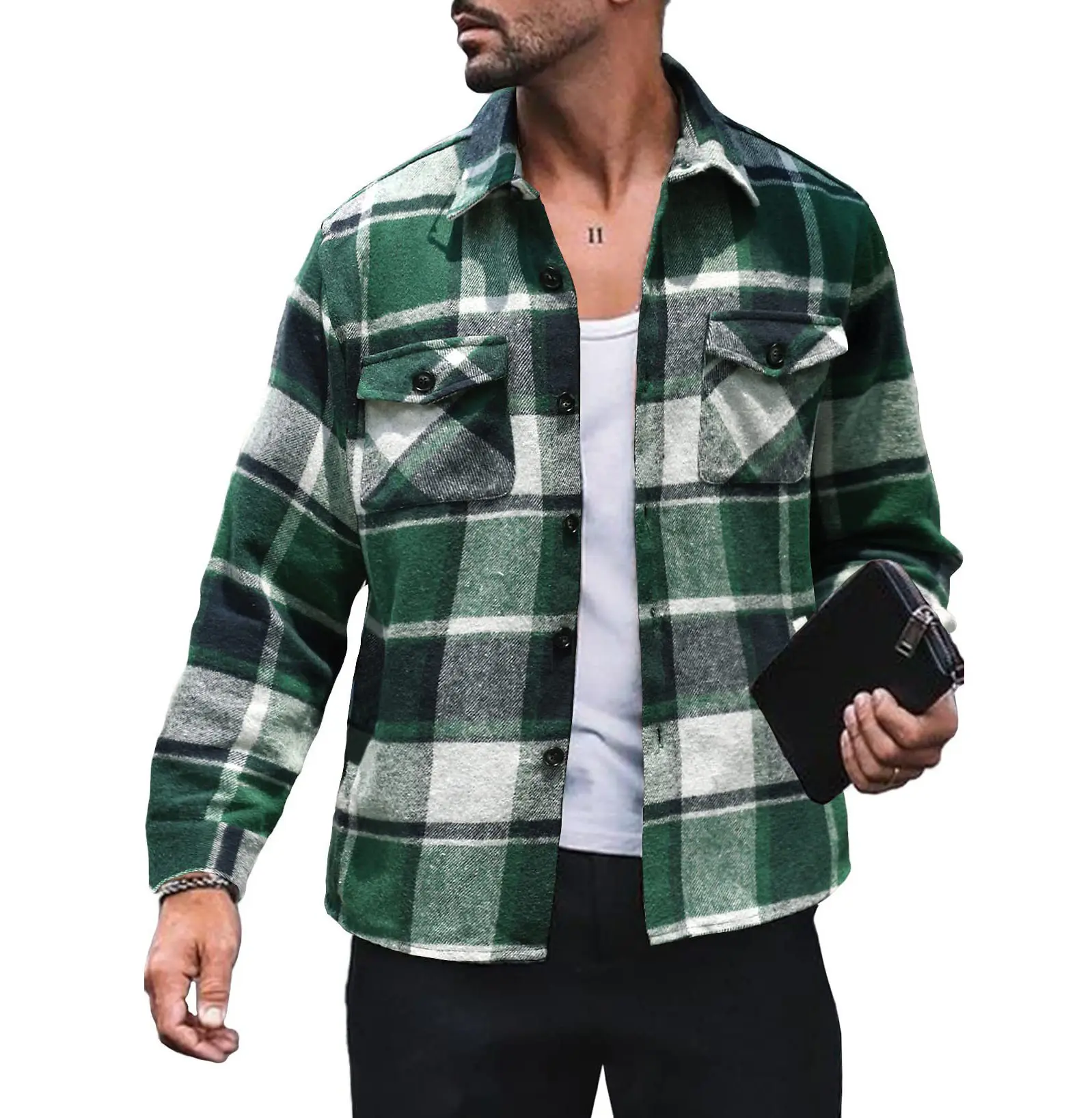 Men's long sleeve shirts coat custom fashion Plaid shirt with buttons