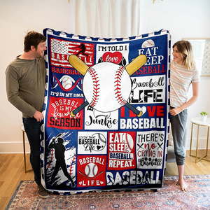 Couverture en flanelle à motif baseball, couverture de sieste, douce pour la peau, réversible, pour chambre à coucher, salon, impression personnalisée, vente en gros - Product Image 2