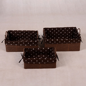 Woven Storage Baskets Rectangle Brownish Gray <b>Paper</b> Rope With Handle For <b>Kitchen</b> Home Organization 3 Pack - Product Image 1