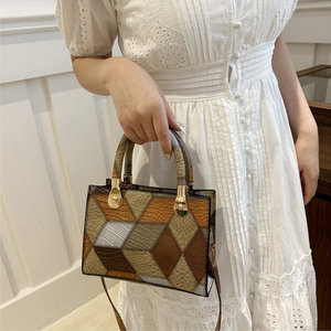 Thời trang OEM sang trọng duy nhất Vai Crossbody PU da túi xách vuông mô hình hình học thiết kế dây kéo đóng cửa Polyester Túi - Product Image 3