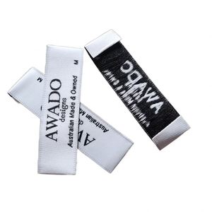 Low MOQ 50 PCS Customized Tag Labels High Density Woven Polyester Neck Labels Customized Damask Garment Woven Labels - Product Image 1