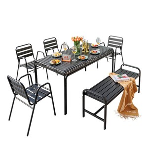 Outdoor Aluminum Garden Set 6 Seater Modern <b>Table</b> <b>Chair</b> <b>Bench</b> Weather Resistant Patio Furniture - Product Image 1