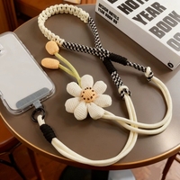 Cordon de téléphone portable universel en nylon tressé bicolore avec motif floral mignon et longue sangle bandoulière