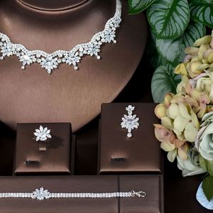 ชุดเครื่องประดับเจ้าสาวสุดหรูแบบคิวบิกเซอร์โคเนียชุดสร้อยคอและต่างหู4ชิ้นสำหรับผู้หญิง N-1009ของขวัญงานเลี้ยง - Product Image 3