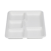 Boîte à lunch jetable biodégradable et compostable à 5 compartiments canne à sucre bagasse 21x26cm assiette à 5 compartiments