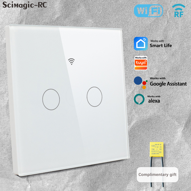 WiFi Smart Switch Works With Tuya  Alexa No Neutral Wire Wireless RF433Mhz Remote Wall Touch Sensor Lightes Switch 2Gang