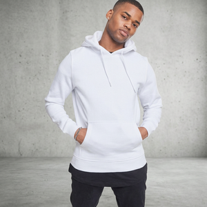 <b>White</b> <b>Men's</b> Solid Winter Hooded <b>Sweatshirt</b> Pullover Hoodie with Digital Printing Regular Fit Fleece Front Pocket Custom Logo - Product Image 3