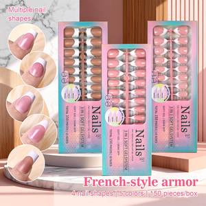 150 <span class=keywords><strong>Uñas</strong></span> Postizas Acrílicas Ovaladas en Forma <span class=keywords><strong>de</strong></span> Almendra, Estilo Francés, <span class=keywords><strong>Uñas</strong></span> Postizas Cuadradas Medianas <span class=keywords><strong>de</strong></span> Cobertura Completa - Product Image 2