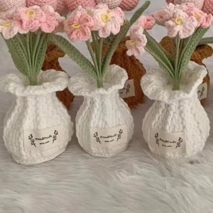 Quà tặng đồ trang trí Handmade Crochet đan hoa cây hoa tulip hoa hướng dương bướm Quên Tôi không chậu hoa trong Crochet bình nồi - Product Image 2