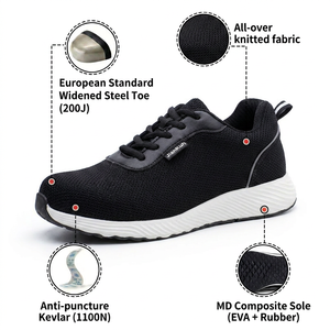Zapatillas de seguridad de corte bajo con puntera de acero estándar europeo, resistentes a perforaciones en la entresuela, transpirables para el empeine, ideales para el trabajo de verano. - Product Image 2