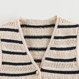 سترة صوفية جديدة غير رسمية مخططة قصيرة الطول سترة محبوكة أعلى سترة بالأزرار - Product Image 4