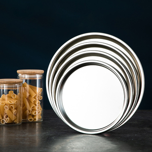 Bandeja redonda de acero inoxidable para servir y servir, bandeja para el desayuno, decoración elegante de granja, platos para servir, bandeja para platos - Product Image 1