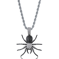 Collier en corde personnalisé tendance hip-hop pour homme avec pendentif araignée entièrement serti de zirconias de qualité supérieure