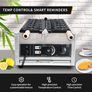 Thương Mại Thép Không Gỉ 6Pcs Taiyaki Cá Waffle Nhà Sản Xuất Không Dính Teflon Lớp Phủ 50-300 ℃/122-572 ℉ Có Thể Điều Chỉnh Snack Máy - Product Image 4