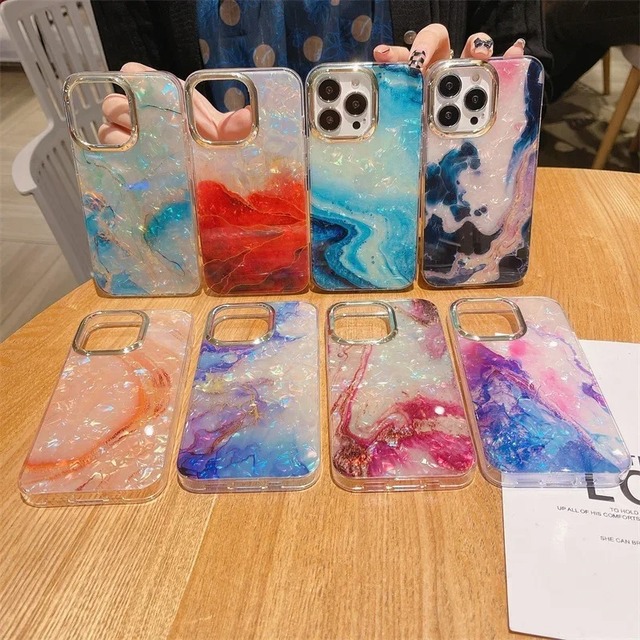 Luxury New Marble Shell Pattern Cell Phone Cover Shockproof Mobile Phone Case for iPhone 11 12 13 14 Plus 15 16 Pro Max 17 Air