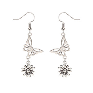 ต่างหูห้อยสไตล์โบฮีเมียนวินเทจสีเงิน ดีไซน์ลายกุหลาบและแมลงปอแบบโปร่ง เครื่องประดับแฟชั่นปี 2023 - Product Image 5