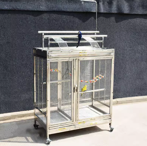 <span class=keywords><strong>Cage</strong></span> à oiseaux en acier inoxydable, style carré en métal de luxe pour perroquets, design extérieur respirant, mangeoire à tige, motif solide, boîte - Product Image 4