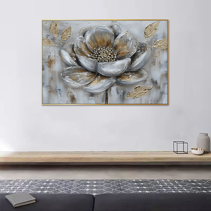 Gran oferta flor blanca arte abstracto sobre lienzo planta nuevos <span class=keywords><strong>cuadros</strong></span> grises 100% decoración moderna pared hecha a mano flor dorada pintura <span class=keywords><strong>al</strong></span> óleo - Product Image 5