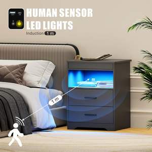 Chevet intelligent personnalisable pour chambre à coucher avec <span class=keywords><strong>tiroir</strong></span>, compartiment secret verrouillable, charge sans fil, conception à capteur et lumière LED - Product Image 4