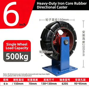 Blue Industrial Caster Wheel With Polyurethane Tread Ball Bearing 95×65 mm Base Plate M10×25 mm Thread - Product Image 5