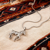 Collier unisexe style Hip Hop en acier inoxydable plaqué argent avec pendentif cheval de la prospérité, étanche, cadeau tendance, chaîne à maillons