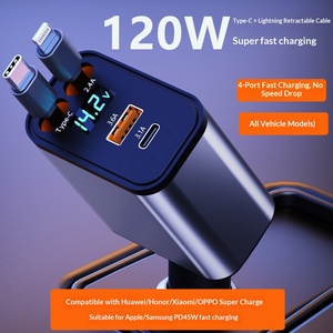 Nuevo Cargador de Coche de 120W con Carga Súper Rápida, Cable Retráctil de Uno a Dos, Pantalla Digital, Tipo-C para <span class=keywords><strong>Adaptador</strong></span> de Puertos - Product Image 2