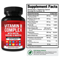 Mélange complet de vitamines B végétaliennes 8-en-1, 90 capsules végétariennes pour l'énergie, le métabolisme, le système nerveux et la santé cellulaire des adultes