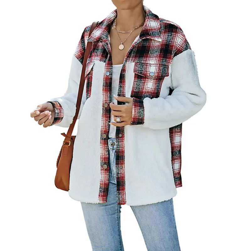 New 2022 Women's Plaid Shirt Jacket Casual Long Sleeve Flannel Coat